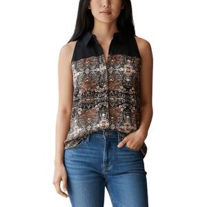 A.L.C. Top Small Sleeveless Sheer Print Blouse Black Collar USA 2012 Small